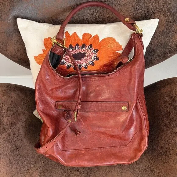 FRYE LEATHER HOBO BAG WHISKY W/CROSSBODY STRAP BRASS HARDWARE VGUC - Picture 3 of 4